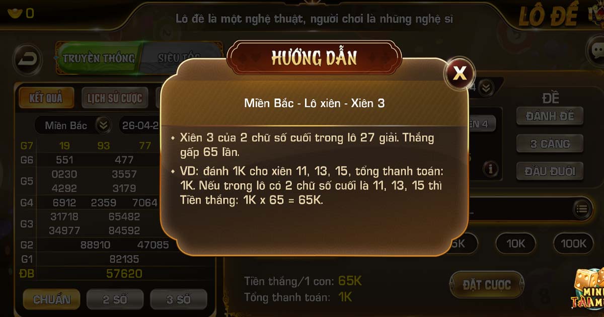 Các kiểu cược và tỷ lệ trả thưởng Lô Đề tại iWin Club